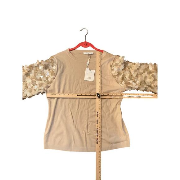 Sioni Milano Sweater Embellished Sequin Sleeve Crew Neck Beige Womens Large NWT - Picture 5 of 6